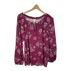 St. John’s Bay Fall Floral Blouse Top Size XXL Long Sleeve Tie Neck Boho Peasant